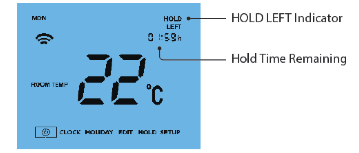 Heating controller showing the Temperature Hold display